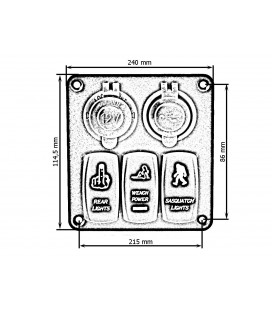 Switch panel 1224V ON-OFFx3, 1xZ, 2xUSB 3,1A, 2xB 15A IP68