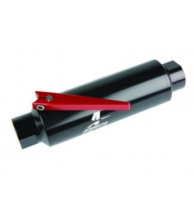 Aeromotive In-Line AN-10 Filter w/ Shutoff Valve 100 Micron SS Element - Black Anodize Finish