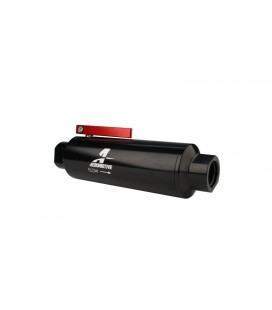 Aeromotive In-Line AN-10 Filter w/ Shutoff Valve 100 Micron SS Element - Black Anodize Finish