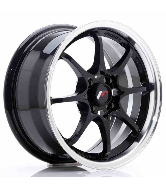 JR Wheels JR5 15x7 ET35 4x100 Gloss Black w/Machined Lip