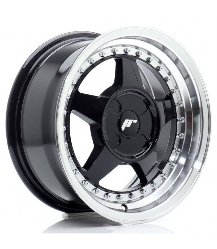 JR Wheels JR6 15x7 ET20-35 4H BLANK Gloss Black w/Machined Lip