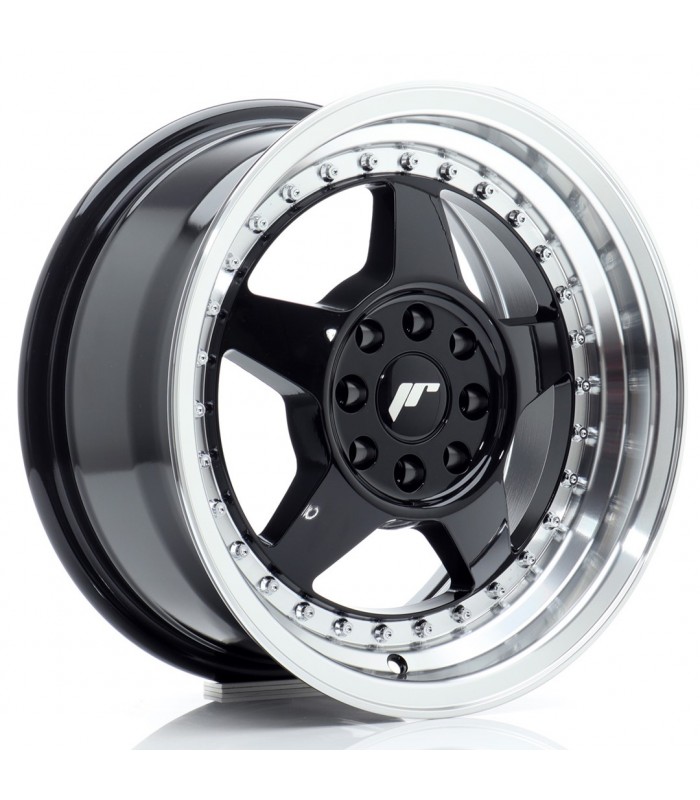 JR Wheels JR6 15x7 ET25 4x100/108 Gloss Black w/Machined Lip