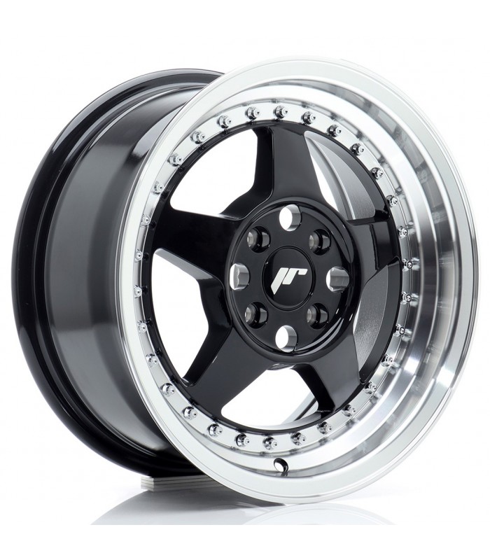 JR Wheels JR6 15x7 ET35 4x100 Gloss Black w/Machined Lip