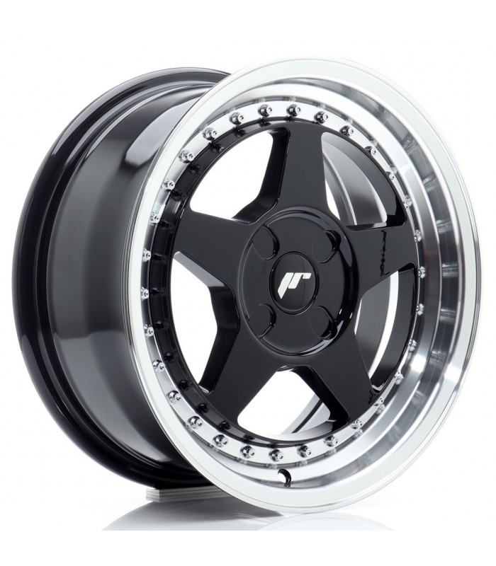 JR Wheels JR6 16x7 ET20-35 4H BLANK Gloss Black w/Machined Lip