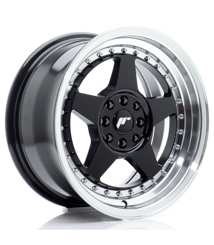 JR Wheels JR6 16x8 ET25 4x100/108 Gloss Black w/Machined Lip