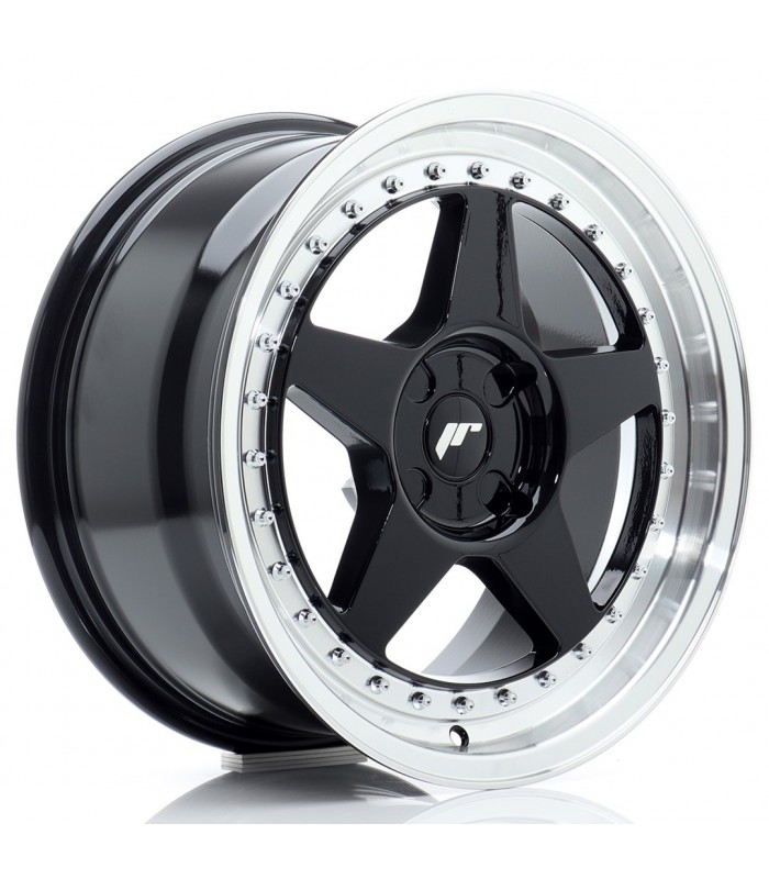 JR Wheels JR6 17x8 ET20-35 4H BLANK Gloss Black w/Machined Lip